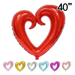 40인치 비대칭 하트링 은박풍선 모양 프로포즈 뚫린하트 특이한 사랑고백 파티 대형풍선 하트패턴 축하