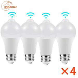4pcs LED 모션 센서 전구 15W 18W 야외 조명 유도 램프 거실 침실 복도 차고