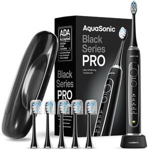 아쿠아소닉 블랙 시리즈 PRO - 초백색 전동 칫솔 - 5가지 모드 및 스마트 타이머 - 프리미엄 여행용 케이스 및 6가지 프로플렉스 브러시 헤드 - ADA 승인 칫솔