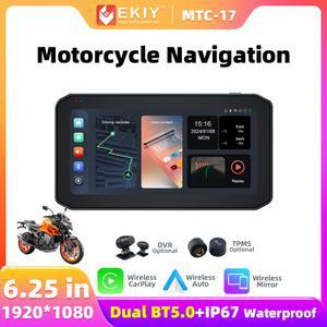 EKIY MTC17 6 25 오토바이 바이크 네비게이션 무선 CARPLAY 디스플레이 화면 TPMS DVR 듀얼 BT 안드 자동 모니터