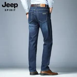 JEEP SPIRIT 봄 가을 브랜드 청바지 남성 캐주얼 스트레치 루즈 스트레이트 청바지