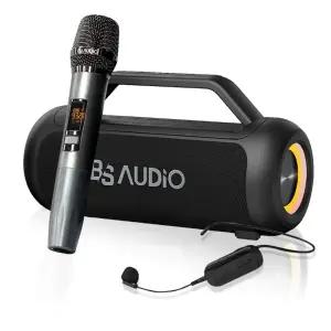 BSAUDIO BS-4332A 휴대용 충전식 4채널 6방향 입체사운드 블루투스스피커 앰프 강의용 보컬용 행사용 무선마이크1개 260와트 배성오디오