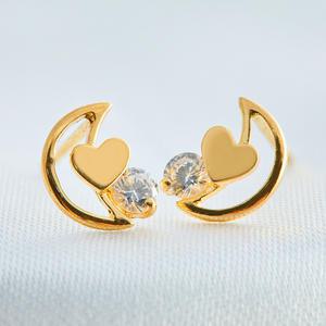 14K 하트 인 문 큐빅 금 귀걸이