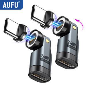 AUFU 9 핀 마그네틱 USB C OTG 어댑터 고속 충전 타입 자석 컨버터 아이폰 15 16 노트북 540 도 PD3.1 240W