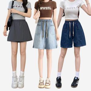 (NO추가금 9900원여성반바지) / 청데님 숏팬츠 3부/4부/5부/7부 와이드 하이웨스트 밴딩 빅사이즈 핫팬츠 면반바지
