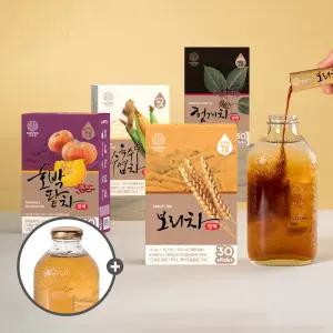 티브루 간편하게 타먹는 액상차 10ml 30+30 총 60개입(보리차/옥수수수염차/헛개수/호박팥차) + 뉴트로 유리병