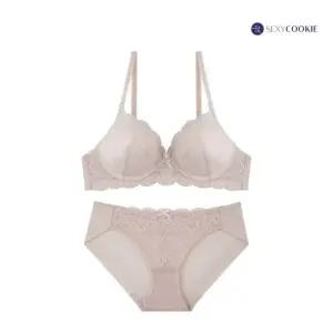 [섹쿠] 볼륨 노와이어 레이스 브라 팬티 세트_인디핑크
