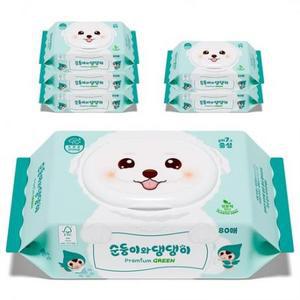 순둥이 반려동물 순둥이와 댕댕이 프리미엄 그린 중성 물티슈, 80개입, 6팩 o