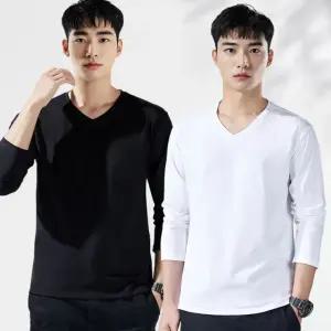 남성 브이넥 긴팔티 기본 면티 간절기 레이어드 무지 긴팔 티셔츠 데일리룩 추천