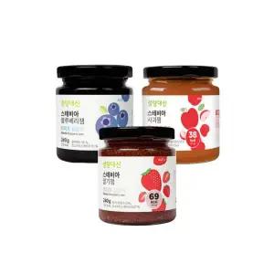 설탕대신 스테비아 딸기잼240g + 블루베리잼 240g 사과잼 220g 국내산 과육 55% 한통에 84kcal 저당잼