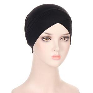 [호환제품] 숙녀 터번 모자 이슬람 Pleated 인도 내부 Hijabs 수면 솔리드 컬러 헤드 랩 여성 두건의 쓰고