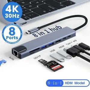 C타입랜선 LAN 젠더 8in1 USB C 허브 분배기 4K Thunderbolt 3 도킹스테이션 Macbook Air M1 iPad Pro RJ45