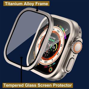 2PCS 알루미늄 합금 케이스 + Apple Watch Ultra 2 용 강화 유리 49mm 스크래치 방지 화면 보호기 커버 필
