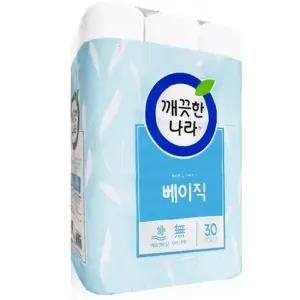 깨끗한나라 2겹 베이직 40m 30롤 3겹화장지 각티슈 크리넥스화장지 주방타올 롤화장지