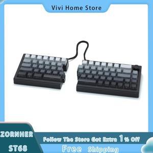 ZORNHER ST68 분할 기계식 키보드 3 가지 무선 블루투스 핫 스왑 지지대 QMK/VIA 커스텀 게이밍