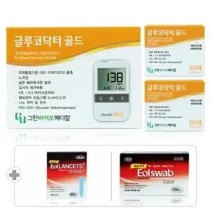 글루코닥터 골드 당뇨 검사 혈당계 시험지 세트[혈당측정기+시험지 100매+솜 100매+침 110개]