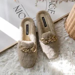 [분홍코끼리] 쫀득몰드창) 클레르 체인 털슬리퍼(4cm)