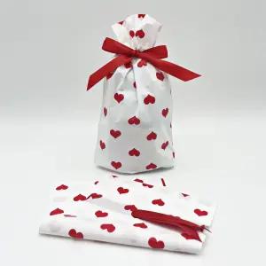 리본 선물포장 봉투 레드 하트 50매/답례품/구디백//어린이집/포장/유치원/선물/간식/비닐백/단체/다용도
