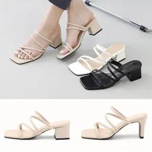 [하프클럽/]슬림 스트랩 뮬 슬리퍼 힐 샌들 (5cm/7cm) 하엘