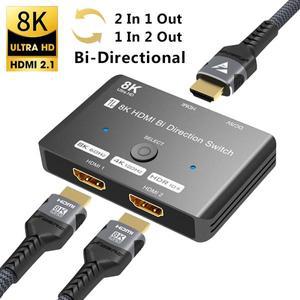 PS5 모니터 HDTV용 양방향 스위치 어댑터 8K HDMI 스플리터 1 인 2 아웃  60Hz 4K 120Hz 2.1