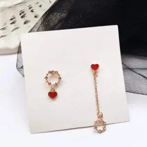 언발 로즈골드 하트귀걸이 은침 이어링 언밸러스 드롭