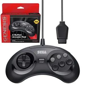 Retro Bit Official Sega Genesis 컨트롤러 6 버튼 아케이드 패드 Sega Genesis용 오리지널 포트 블랙