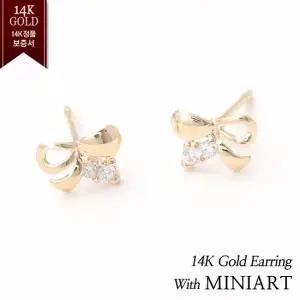 14K GOLD 끌로에 리본 미니 금 귀걸이