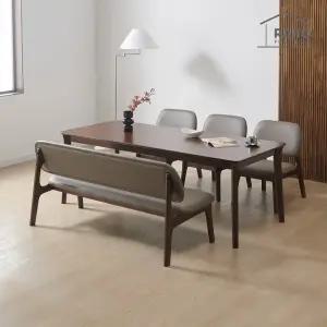 [/착불배송] 레스트 1900 고무나무 원목 낮은 6인 식탁 세트 (식탁+의자3+벤치1