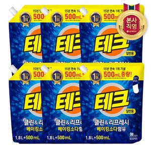 테크 클린앤리프레쉬 액체세제 일반용 리필 1.8L+500ml 증량 6개