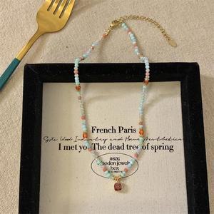 여성 여름 루비 크리스탈 블루 비즈 목걸이