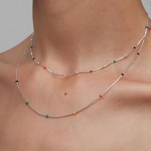 여성 레인보우 에나멜 비즈 체인 레이어드 목걸이