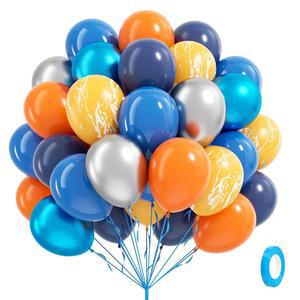 60pcs 우주 풍선 12인치, 메탈릭 실버 펄 블루 옐로우 네이비 블루 및 오렌지 풍선으로 우주 행성 우주 비행사 테마 생일 파티 장식 포함