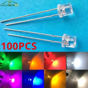 100개 5mm 평평한 상단 흰색 빨간색 노란색 파란색 녹색 발광 다이오드 LED 광각 초고휘도 전구 F5 라이트