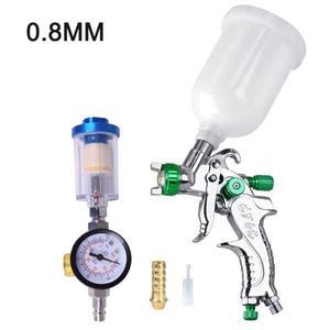 HVLP 미니 2008 스프레이 건 0.8/1.0mm 구경 압력 게이지 에어 필터 포함 - 벽/자동차 DIT