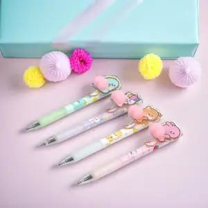 핑크풋 쪼꼬미친구들 말랑이 중성펜 0.5mm 피규어 볼펜 검정 노크식 젤펜 블랙 (3개)