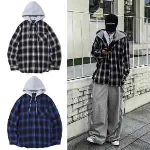 인터크루 BEST! 남녀공용 빈티지 후드 탈부착 체크 셔츠 ITZ1YC02A