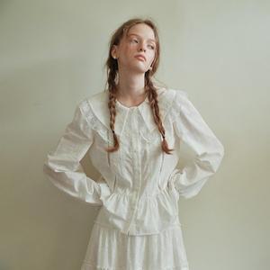 [쎄무아듀]Cest_Pure white lace collar shirt