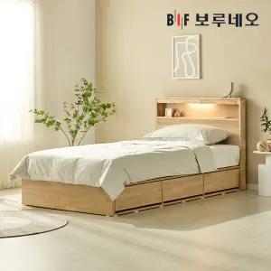 [착불]보루네오 뉴키Po 3서랍 고무나무 원목 침대 LED 수납 프레임 SS