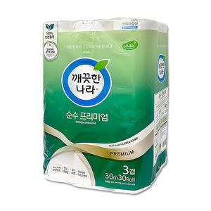 깨끗한나라 순수프리미엄 화장지 두루마리 휴지 3겹 30m 30롤 x 1팩