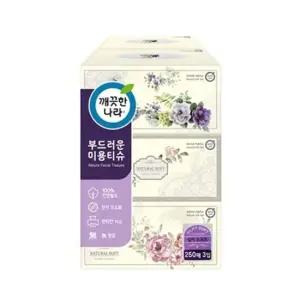깨끗한나라 네츄럴소프트 미용화장지 250매 3개입 미용티슈 티슈 각티슈