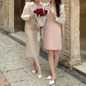 란느 배색 퍼프 원피스 봄 가을 2Type 숏롱
