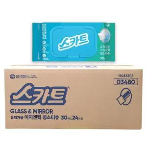 스카트 이지앤퀵 유리거울 청소티슈 30매입 x 24팩(1BOX) 욕실 베란다 창문 거울 유리 모니터 화면 청소