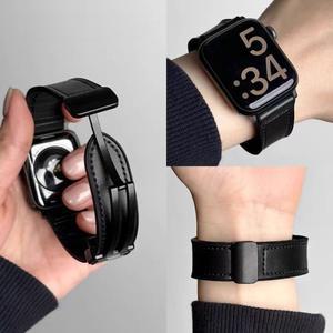 애플 워치 밴드용 가죽 및 실리콘 스트랩, 마그네틱 버클 팔찌, IWatch Ultra SE 9 8 7 6 5 43, S10 42mm,
