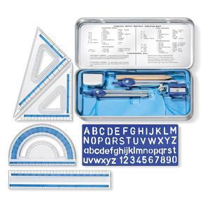 금속 나침반이 있는 STAEDTLER 10피스 수학 세트, 6인치 자 및 삼각형 사각형, 45 30/60 세트 알파벳 스텐실 - 측정 도구