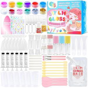 WhizToys 74PCS DIY 립글로스 만들기 키트 나만의 세트 보습 립글레이즈 수제 글리터 메이크업 애호가 초보 청소년 소녀 선물 200ml 베이스