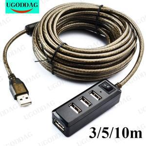 5m USB 2.0 허브 확장기 4 포트 스위치 포함 연장 케이블 컴퓨터 분배기 3m 10m