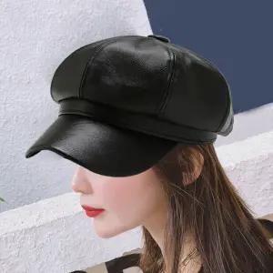 블랙 레더 팔각모 헌팅캡 빵모자 여자 패션 모자/보이캡/뉴스보이캡/여행/소풍/여성/남성/교사/학생/주니어