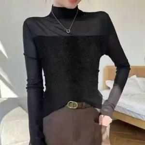 벨벳 여자 시스루 긴팔티 블랙 1P 간절기 패션 티셔츠