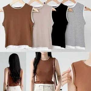 배색 여자 레이어드 나시티 1P 여름 슬리브리스 엣지