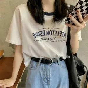 레터링 여자 세미 크롭 반팔티 1P 여름 데일리 티셔츠